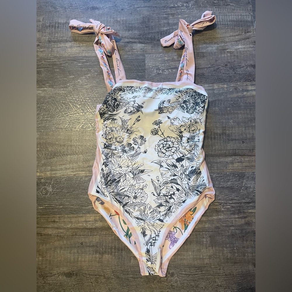 NEW Pretty Reversible Tie Shoulder One Piece Swimsuit Size L. NEVER WORN!